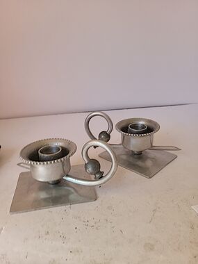 Pair of Vintage BW Buenilum Hammered Aluminum Chamberstick Candle Holders